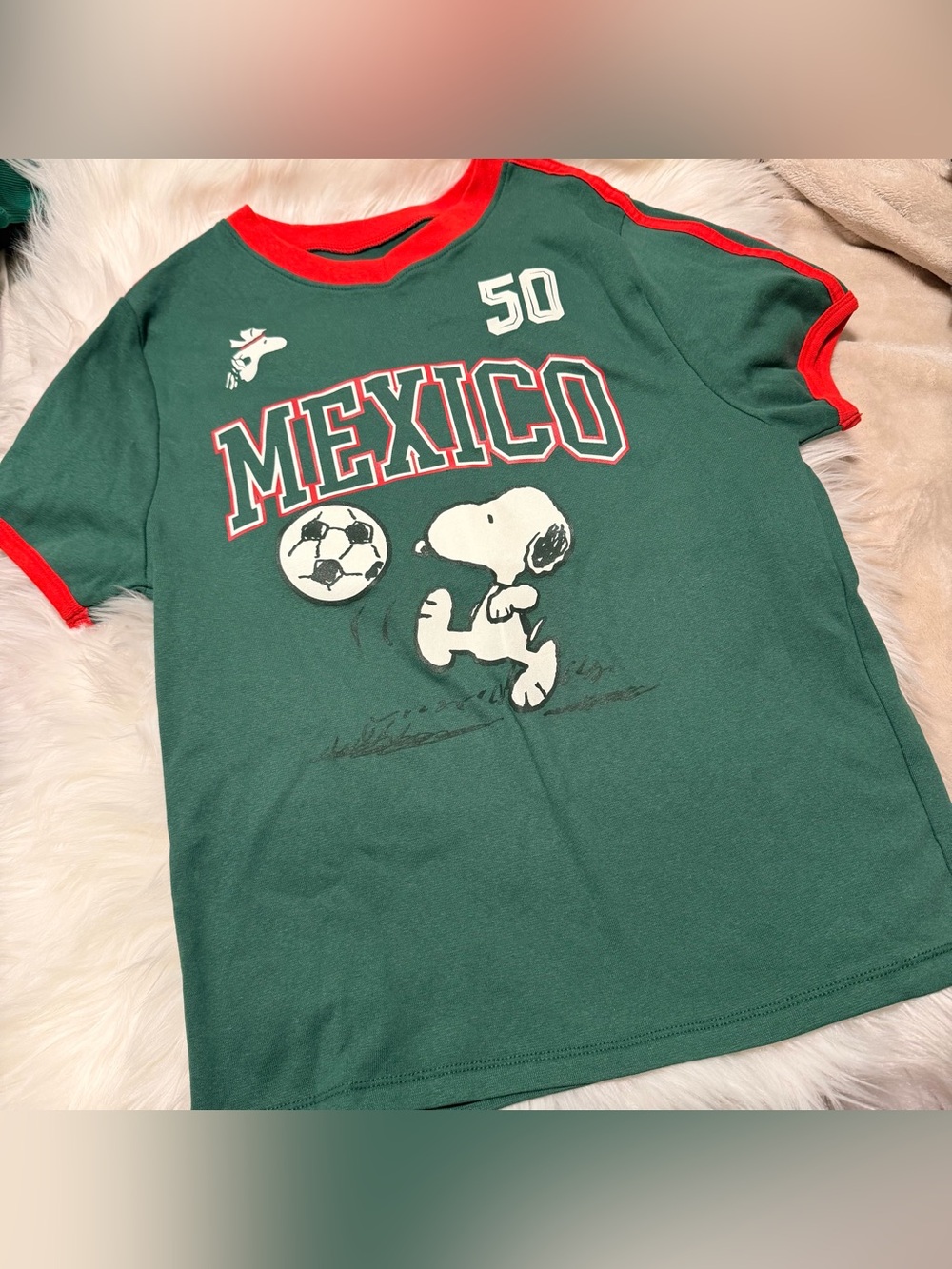 Peanuts Green & Red 'Mexico' Snoopy Soccer Tee